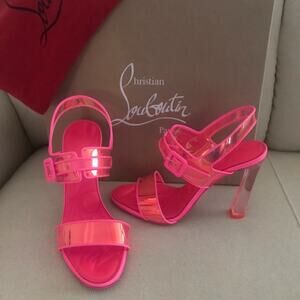 NIB Christian Louboutin Loubi Duniss Sandal Shoes 100 Heel Fluo Pink 40 10